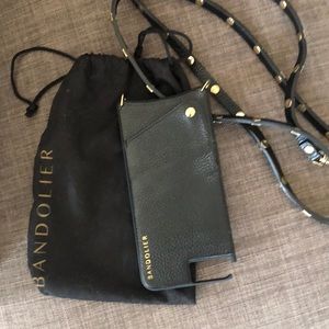 Bandolier Black leather and gold studded iPhone 8+ max case and wallet purse